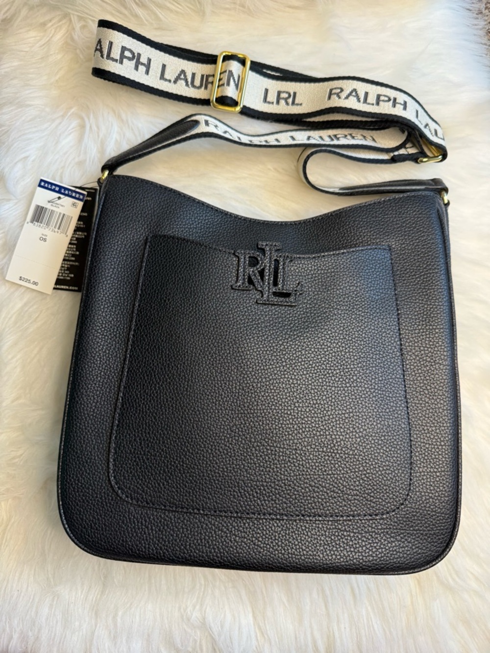 NWT Lauren Ralph Lauren Pebble Leather Crossbody Bag Black